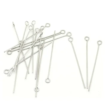 

200Pcs Silver Tone Stainless Steel Eye Pins 4cm Fashion Jewelry Making