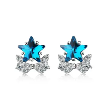 

Exquisite Bow Zircon Geometric Blue Crystal Star Earrings For Women Trend Creative 925 Sterling Silver Party Gift Jewelry SAE319