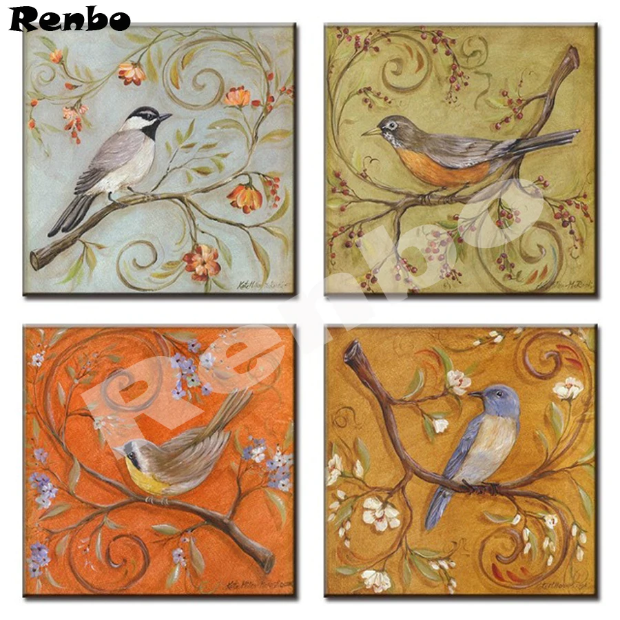 

5D Diy diamond painting Cross stitch Chinese style Wall Paintings Flowers And Birds Patterns bead embroidery mosaic decor 4 Pcs