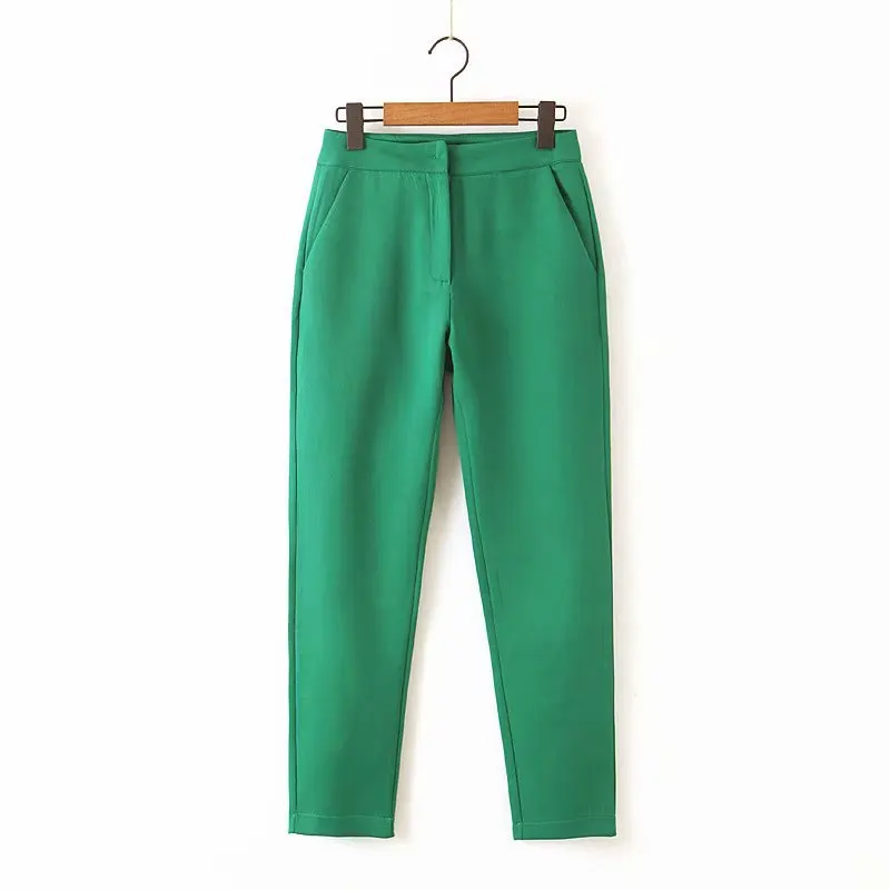 2019 Work Pant Suits Green 2 Piece Set for Women Single Breasted Slim Short Blazer Jacket & Trouser Office Ladies Suit Feminino