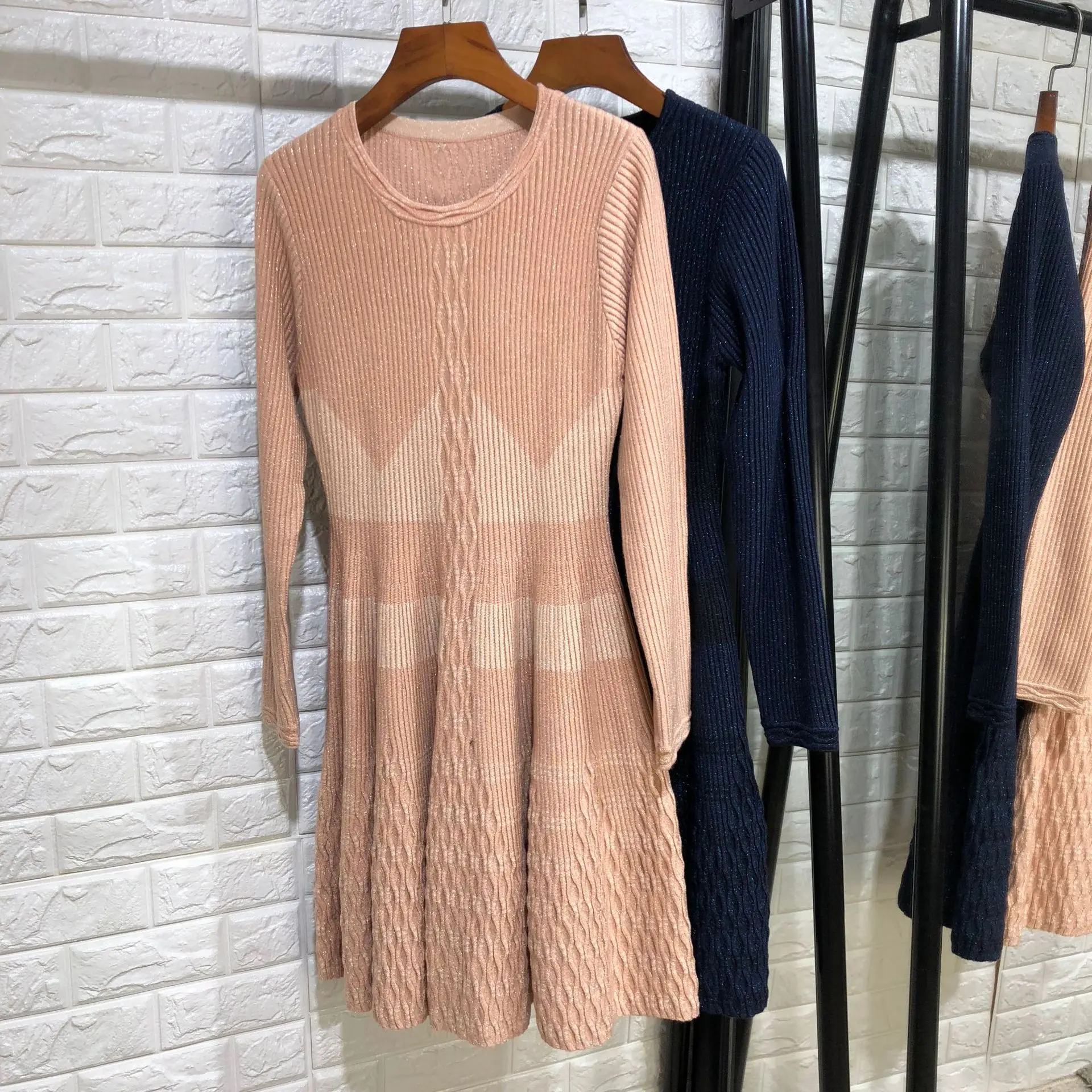 

Women girls cute geometric jacquard knit sweater dress long sleeve fit and flare cute dresses new 2018 autumn winter