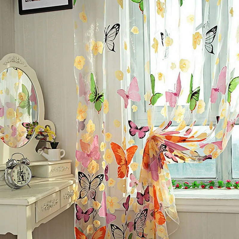 

Urijk 1pc Butterfly Tulle Sheer Curtain Window Screen Door Balcony Curtain Fresh Style Panel Scarf Valance For Living Room