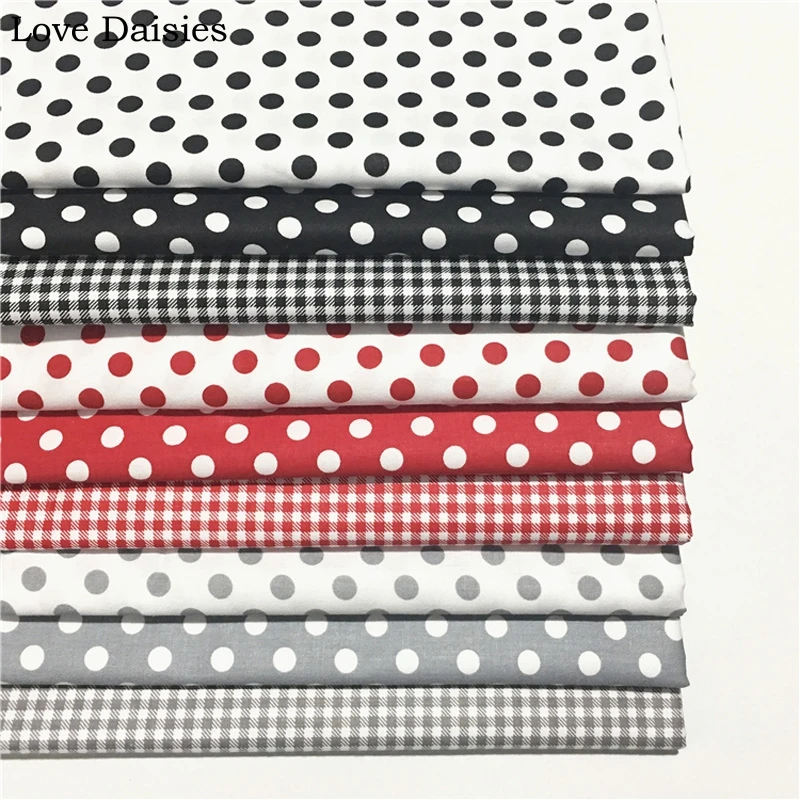 

100% Cotton Twill Textile BLACK RED GRAY Polka Dots Check Fabrics for DIY Crib Bedding Cushion Apparel Craft Handwork Home Decor
