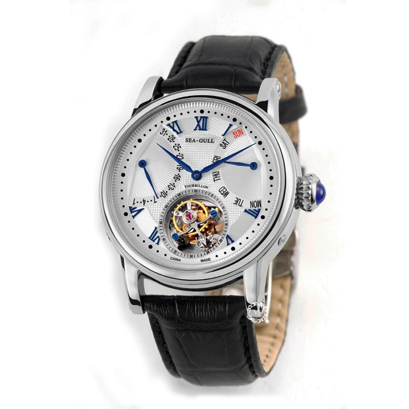 Чайка Редкие автоматические Tourbillon часы двойной ретроградный день Дата
