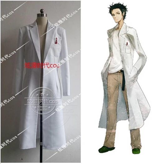 

HOT Anime!!!Steins Gate Okabe Rintarou Cosplay Costume Coat Long Jacket White Jacket costume NEW free shipping