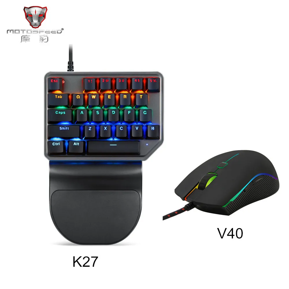 

Motospeed V40 USB Wired Gaming Mouse 6 Button Optical RGB LED Lights Computer Mice with K27 Single Hand Mechanical Keybaord