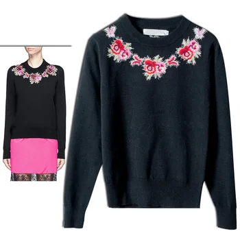 

New autumn style folk embroidery sweater long neck long sleeves and self cultivation