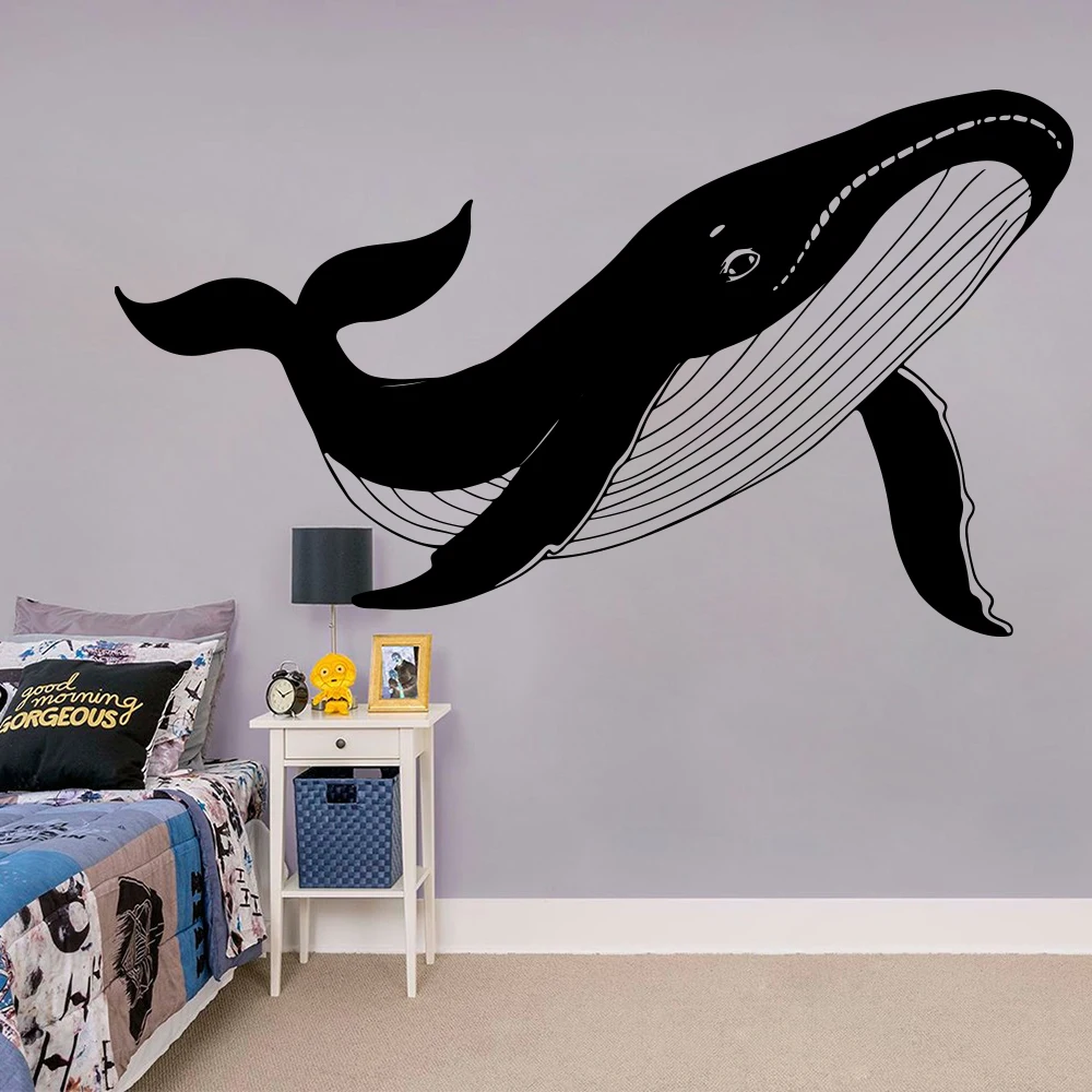 Large Geometric Whale Nautical Animal Wall Decal Playroom Nursery Cartoon Whale Marin Sea Fish Wall Sticker Bedroom Vinyl Art (1)