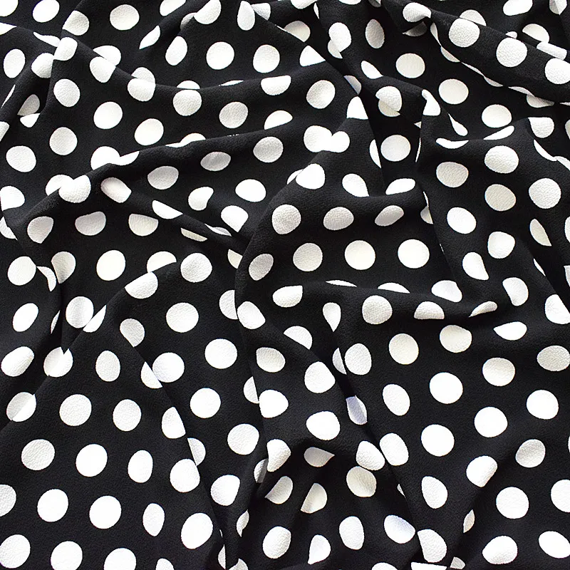 

2019 new style bubble chiffon fabric spring and summer printed fabric classic black background white wave point