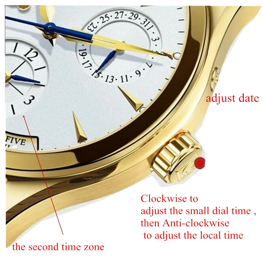 Карнавальные Мужские автоматические часы с двумя часовыми поясами, датой, энергетическим дисплеем на день, 25 драгоценностей, светильник на спине, роскошные механические часы, роскошный подарок
