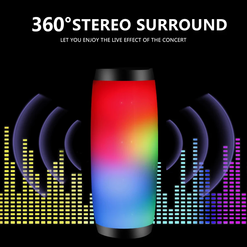 

10W Wireless Bluetooth Speaker with Colorful LED Light Outdoor Portable Column FM Radio TF with Mic Hands Free Stereo Subwoofer