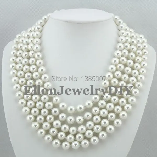 

Latest Fashion 10mm 5 Rows Shell Pearl Jewelry Necklace Natural Seashell Pearl Necklace W7158