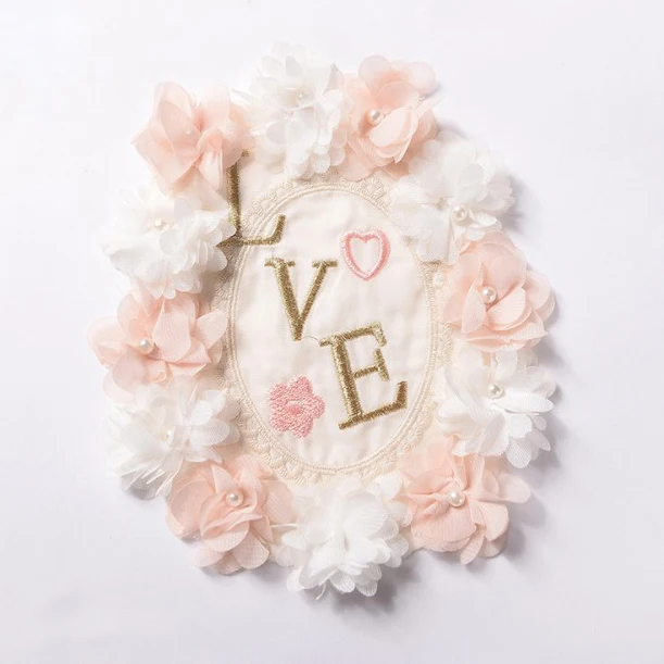 

3D Pink Flower Letter Patches For Clothing T-shirt DIY Lace Fabric Patches Applique Handmade Pattern Decorative Patch Stickers