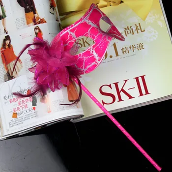 

50pcs Hot Sale Fashion Masquerade Masks Half Face Crack Mask Halloween Carnival Party With Side Flower Feather On Stick