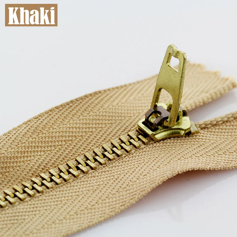 3# 5pcs 10/13/15/18/20cm metal brass auto lock close-end zippers for footwear fenim skirt sewing garment - Цвет: Khaki