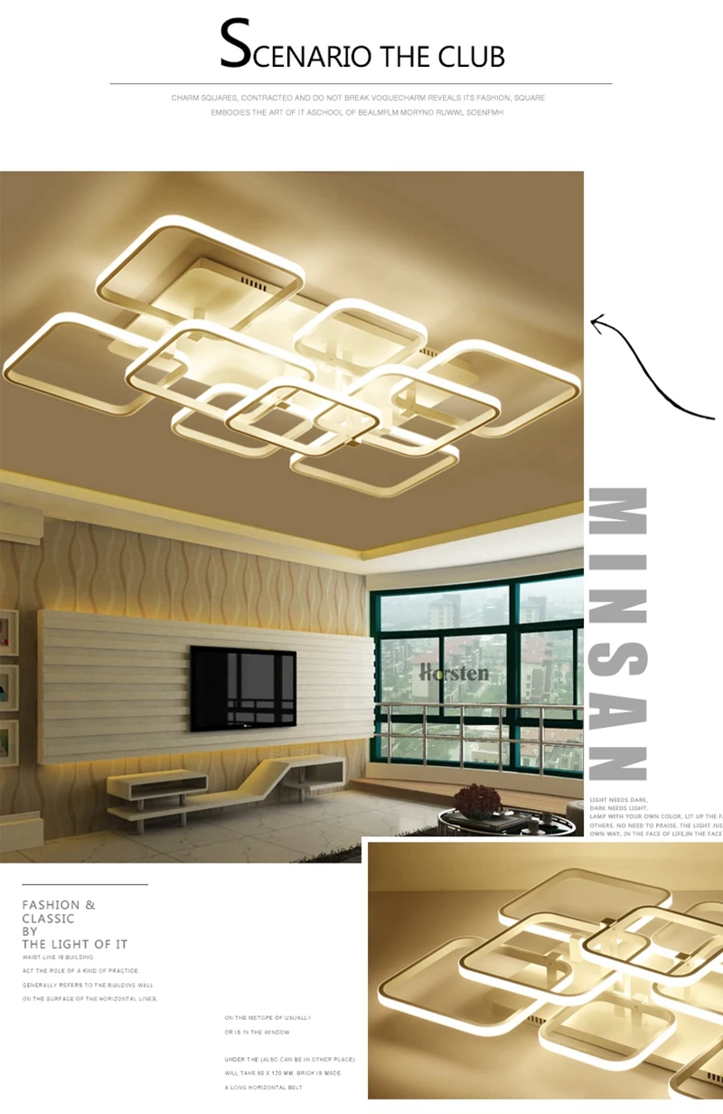 Modern Creative DIY LED Chandelier Lights Aluminum Rectangle Dimmable Ceiling Chandelier Lamp For Living Room Bedroom Home Lighting (16)