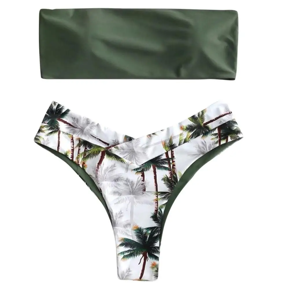 

2019 Summer Women Coconut Tree Printed Micro Mini Bikini Set Sexy Push Up Swimsuit Separate Female Swimwear Beachwear Female C