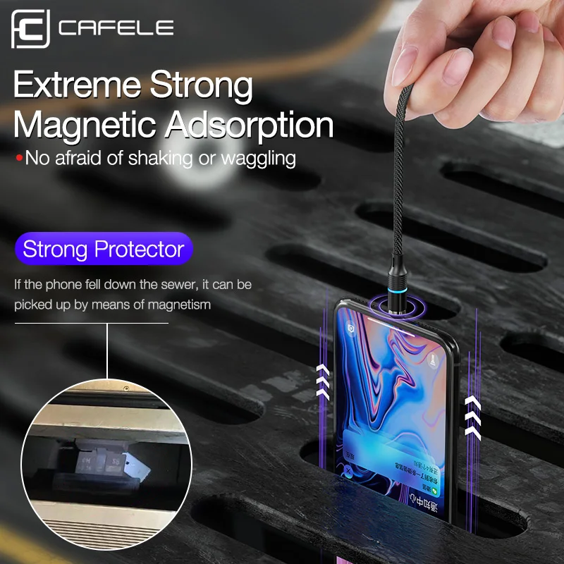 CAFELE QC3.0 светодиодный магнитный USB кабель для iPhone usb type C Micro кабель для samsung huawei Xiaomi Oneplus 3A кабели для быстрой зарядки
