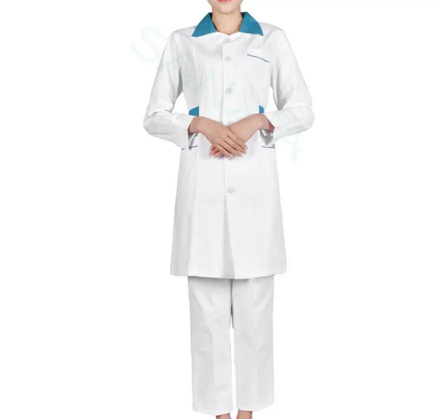 Медсестры одежда с длинными рукавами на осень-зиму розовый Красота салон пользовательские аптека клиника белое пальто больницу Рабочая