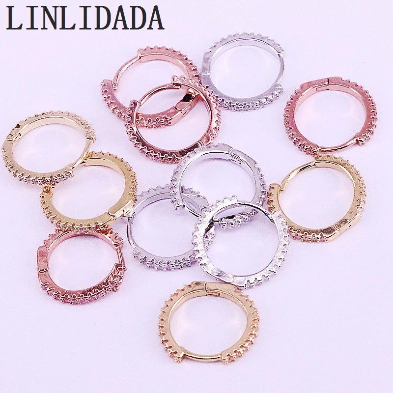 

10Pairs, 14mm CZ Round Circle Hoop Earrings Women Trendy Micro Paved Cubic Zircon Simple Earrings