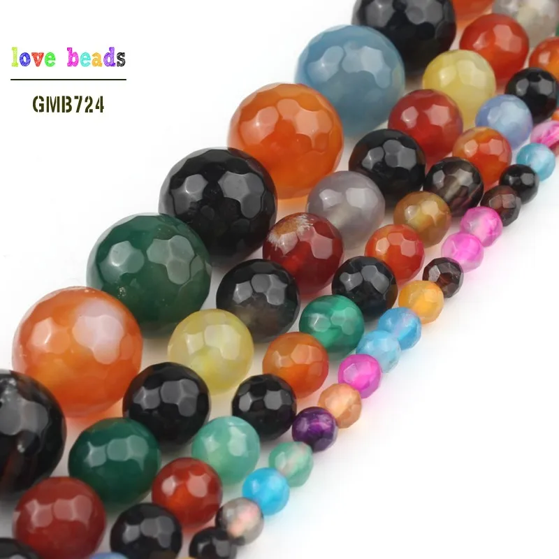 

4/6/8/10/12mm Natural Colorful Round Stone Beads for Jewelry Making Diy Beaded Bracelet 15" Strand Faceted Agates