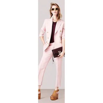

Jacket+Pants Pink Womens Business Suits Female Office Uniform 2 Piece Ladies Winter Formal Trouser Suit Double Breasted Cusotm