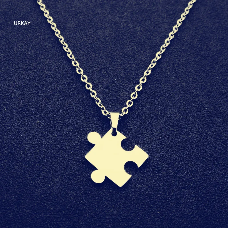 Gold color Puzzle Pendant Stainless Steel Blank Puzzle Necklace Jewelry