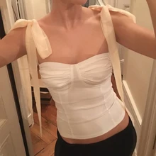 Nibber Женский короткий модный летниий топ без рукавов на больших бретелях шнуровкой однотонная майка белый лук элегантный камзол