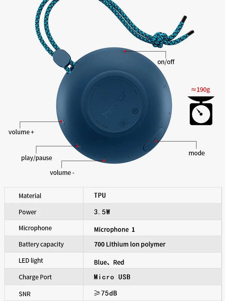 Huawei Honor портативный беспроводной динамик Bluetooth громкий динамик IPX5 Водонепроницаемый открытый звук стерео музыка объемный динамик s AM51