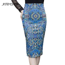 2017 Classic Vintage Women’s Pencil Skirt Printed Skirts Female Plus Size Slim Hip Step Skirts High Waist Office OL Casual Skirt