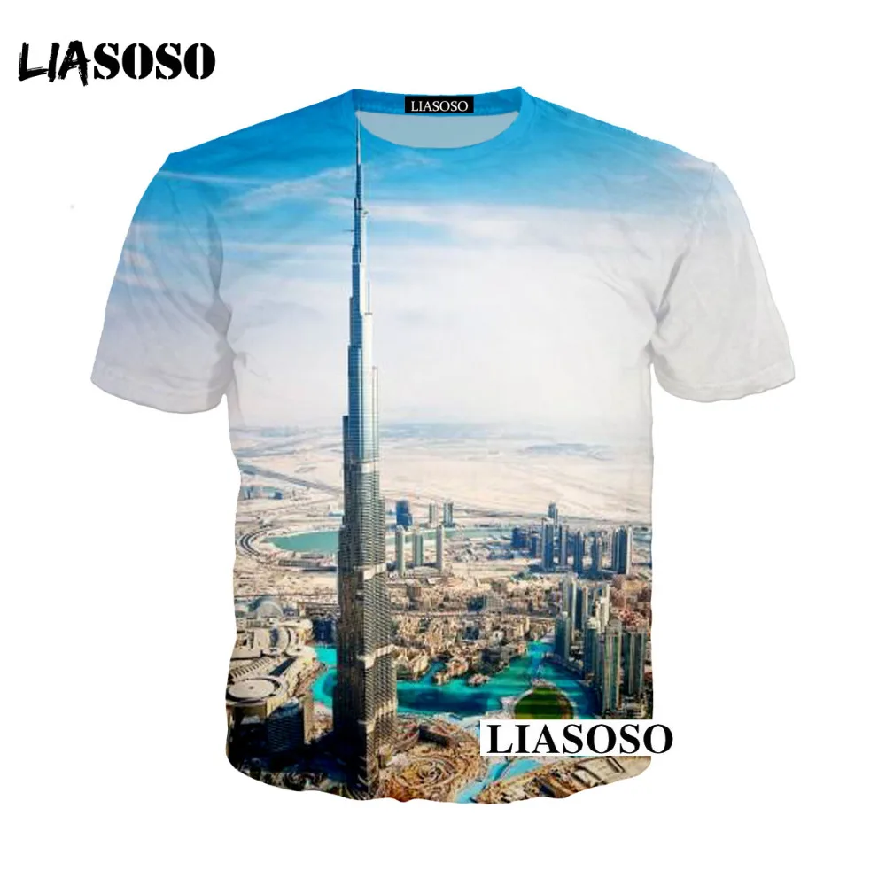 Liaseo 2018 модная 3D печать для женщин и мужчин Burj Khalifa башня футболка Летняя хип-хоп