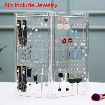 

2/3 Panel 4 Layers Jewelry Display Screen Folding Earrings Stand Holder Rack Bracelet Plastic Clear Black Organizer Necklace
