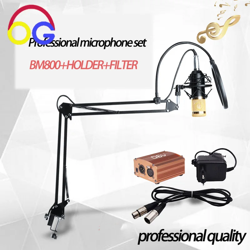 

BM800 Professional Condenser Microphone Studio Sound Recording bm800 Stand Pop Filter Rrecording karaoke Mic Phantom power