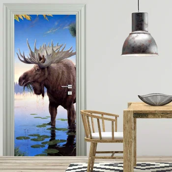 

3D Wall Art Door Mural Moose Animal Wallpaper Wall sticker Decal Wall Decal Photo self adhesive home decor accessories