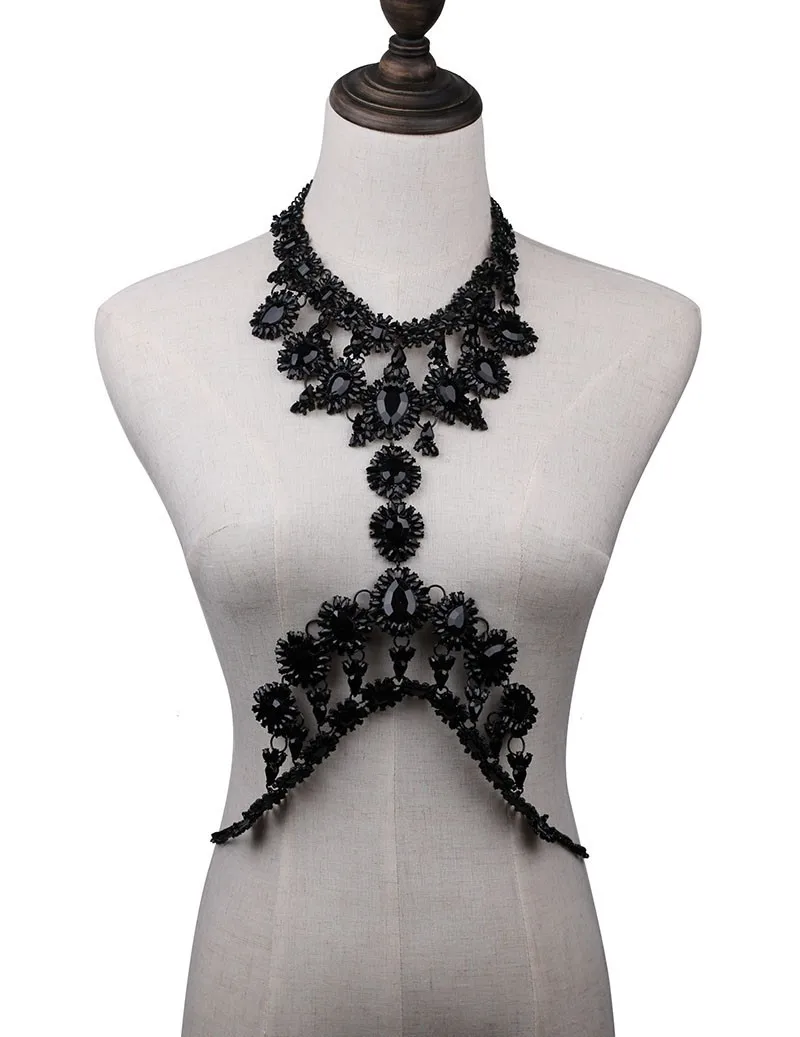 Модные сексуальные DIY боди-цепи очаровательные преувеличенные вечерние длинные прегрудное нагрудное ожерелье женские ювелирные изделия - Окраска металла: black