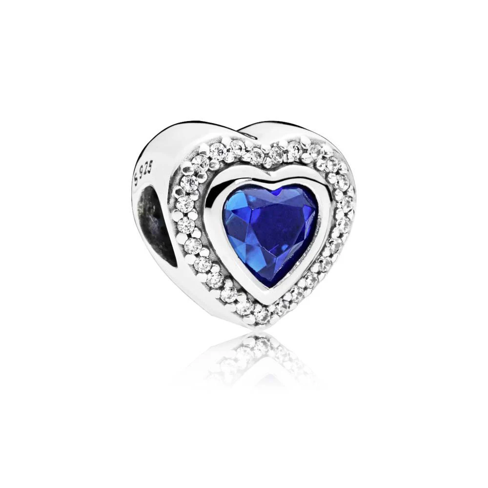 

2018 Winter 925 Sterling Silver Bead Blue Sparkling Love Charm Clear CZ Fit Original Women Pandora Bangle Bracelet DIY Jewelry