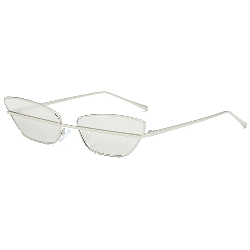 Новинка, винтажные женские солнцезащитные очки "кошачий глаз", маленькие, треугольные, брендовые, солнцезащитные очки, прозрачные линзы, женские очки, металлическая оправа, UV400 - Цвет линз: silver