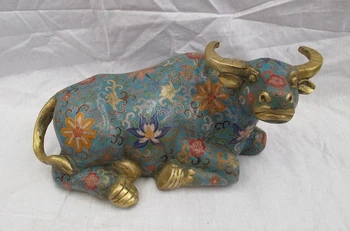 

China Imperial nobility bronze Cloisonne enamel Ox Bull oxen Cattle statue