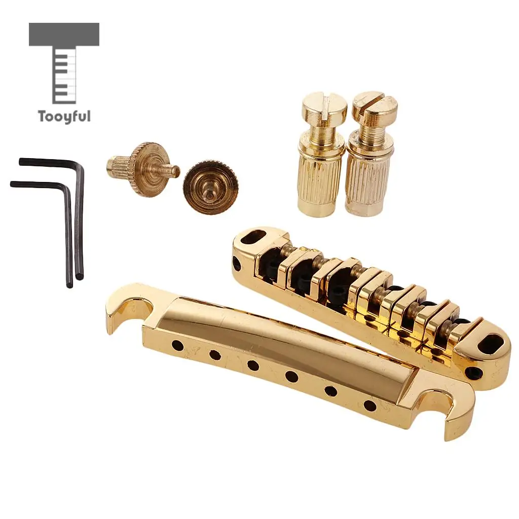 Tooyful 1 Set Brass Roller Saddle Bridge +6 Strings Slotted Nut With Wrench for LP Electric Guitar 