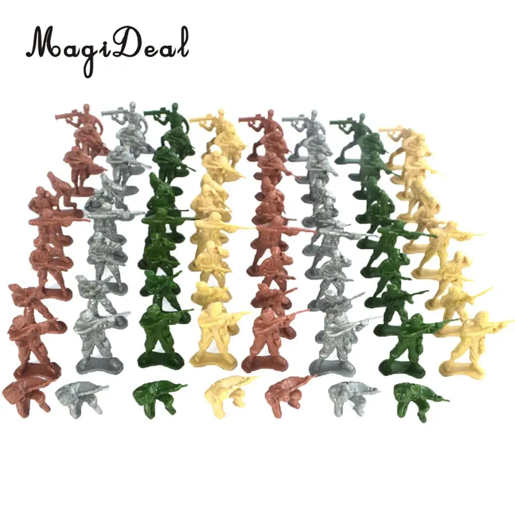 MagiDeal 100Pcs 5cm Plastic Soldier Army Men Action Figures Play Set Sand Scene Layout Model Toy - in Various Poses 4 Colors