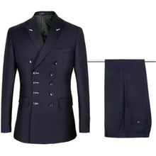 Модный двухрядный темно-синий мужской профессиональный деловой комплект повседневной одежды
