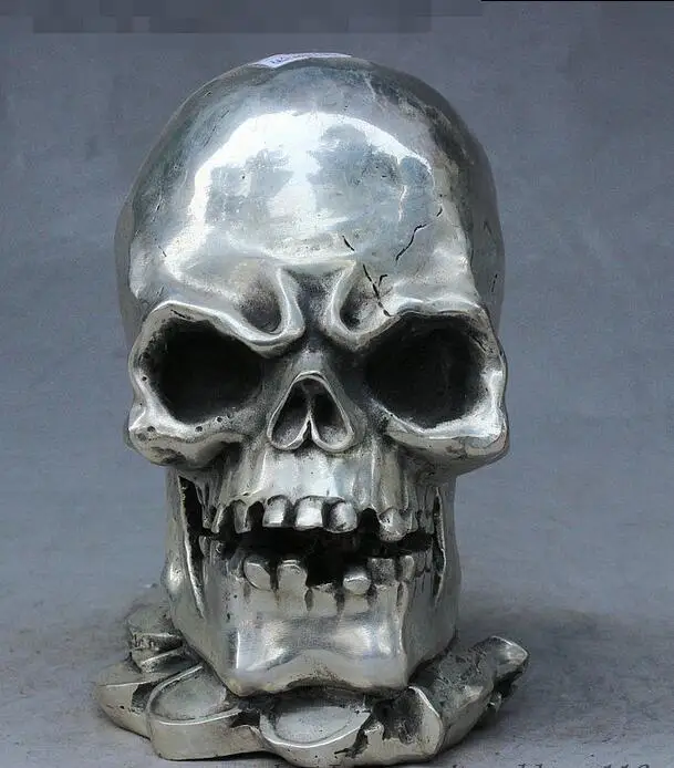 Chinese Silver Art Skull Head Human Bust Skeletons Death's Statue Figurine | Дом и сад