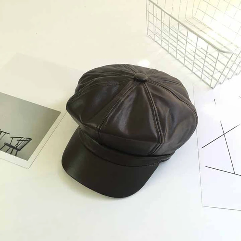 1 шт. восьмиугольная кепка из искусственной кожи, модные осенне-зимние шапки для мужчин и женщин, винтажные головные уборы, аксессуары, 3 цвета