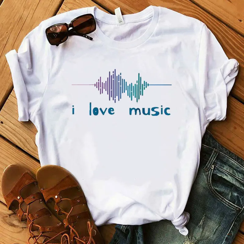 414112 Футболка с надписью «I Love Music», одежда для диджеев, футболка для подростков, хипстерская Клубная футболка, подарок, Music Is My Everything, белые модные женские топы - Цвет: 414112