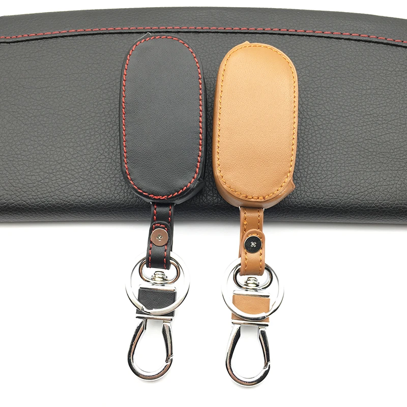 Genuine Leather Zipper Bag Key Case Holder Cover fit for Mazda Flip Remote Key 3 Button Brown