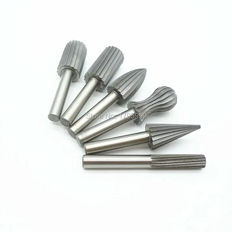 New 6 PCS Engraving Bit Cutter Burr 14 6mm Shank  Wood Carving Rotary Tools Milling Cutter Hss Carbide Cutter Rotary File Set (3)