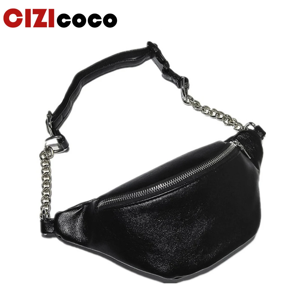 

Casual Chain PU Leather Fanny Pack Waist Bag Casual Waterproof Women Walking Shopping Band Belt Multi-function Bag