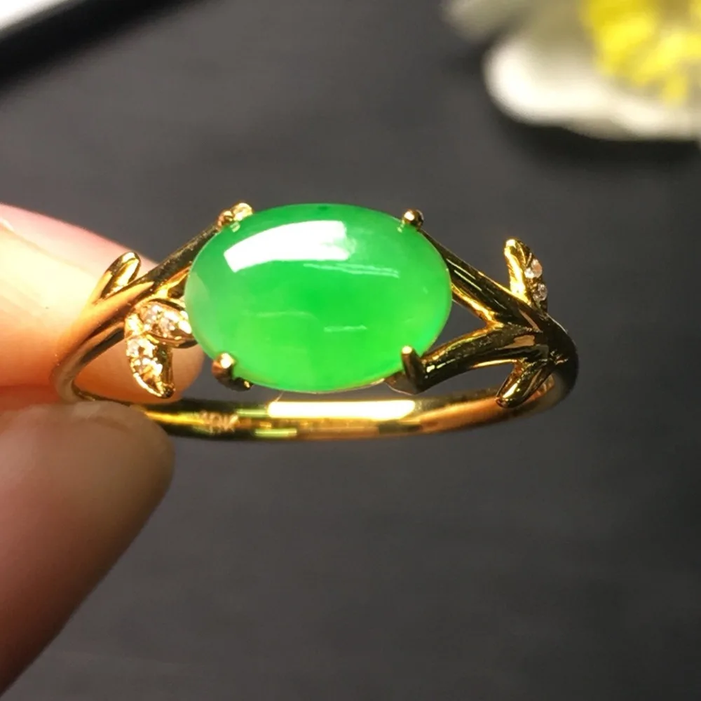 

Fine Jewelry Collection Real 18K White Gold AU750 100% Natural Burmes Jadi Green Jade Gemstone Rings Burma Origin for Women Gift