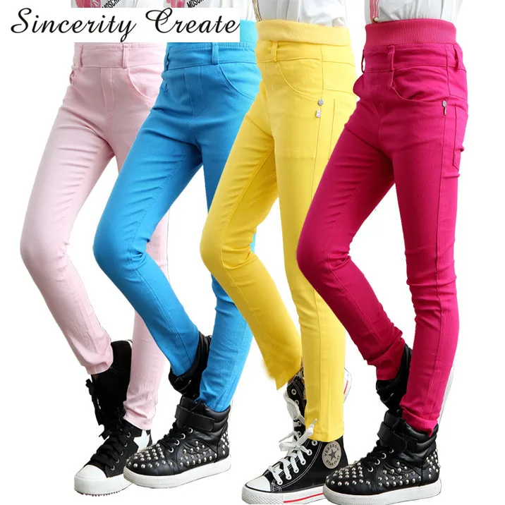 4 13Y spring Teenager Fashion High Waist Candy Color Skinny Children ...