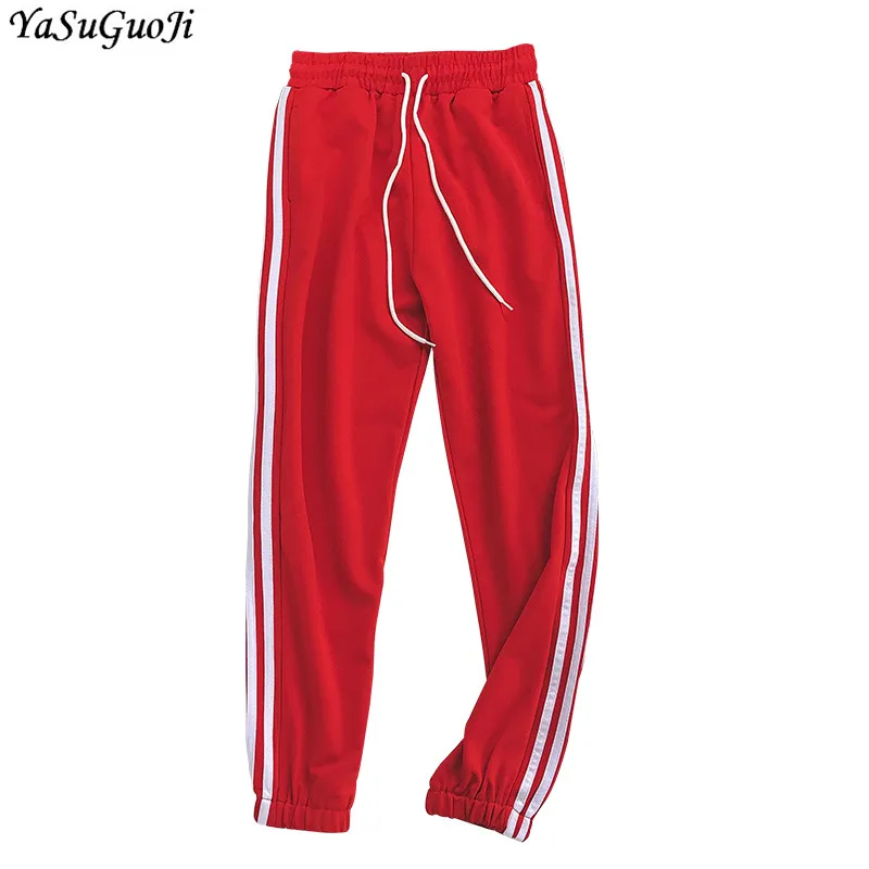 

New 2018 summer street style casual striped patchwork elastic waist thin ankle-length pants women pantalon large femme XXK3